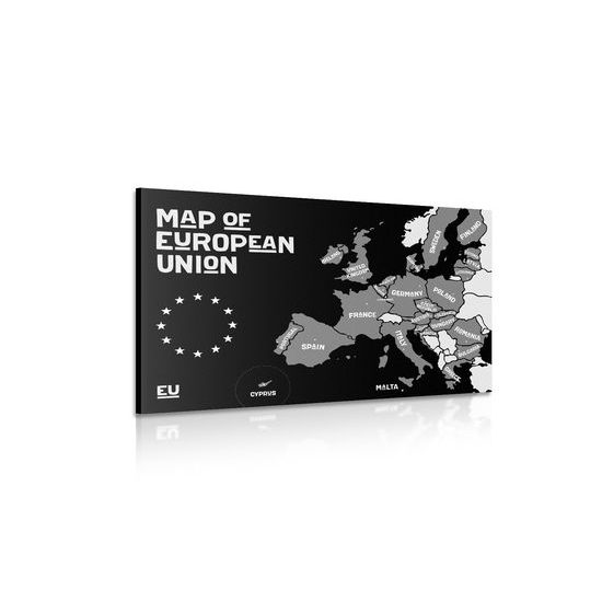 Obraz čiernobiela mapa Európskej únie v modernom prevedení