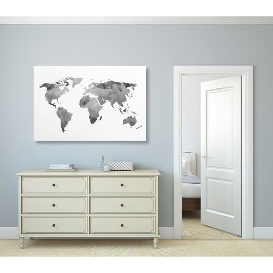 Obraz abstraktná mapa tvorená polygonmi v čiernobielom prevedení