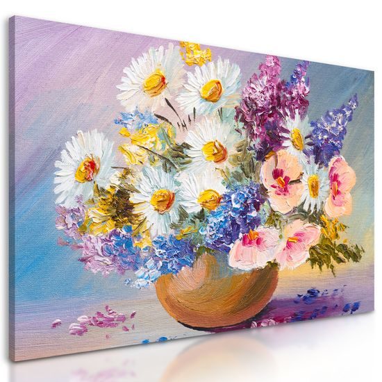 Obraz olejomaľba vázy plnej krásnych kvetov