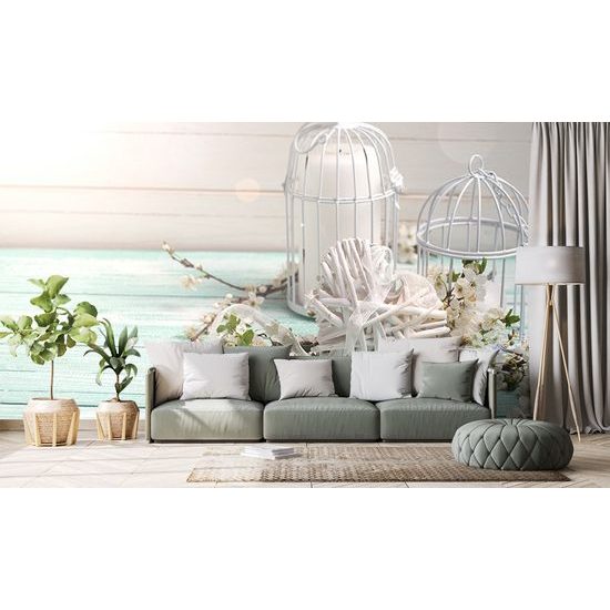 Jedinečná samolepiaca fototapeta biele lucerničky so srdcom