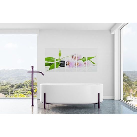 5-dielny obraz ukľudňujúce Zen zátišie s kvetmi orchidey