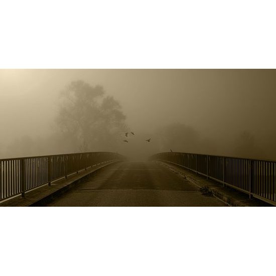 Obraz most zahalený hmlou v sépiovom prevedení