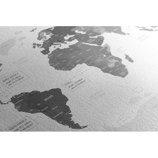 Obraz pútavá mapa sveta v okúzľujúcom čiernobielom prevedení