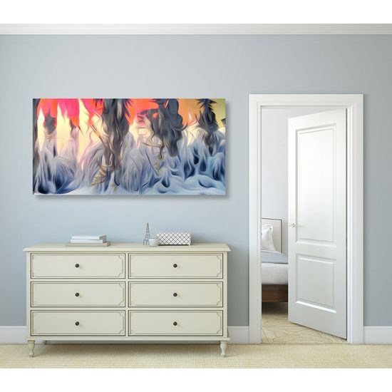 Obraz umelecké prevedenie zasneženého lesa