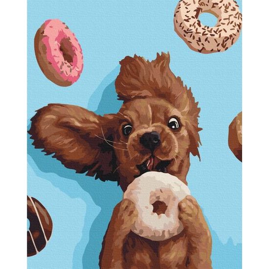 Maľovanie podľa čísiel pes a donuty