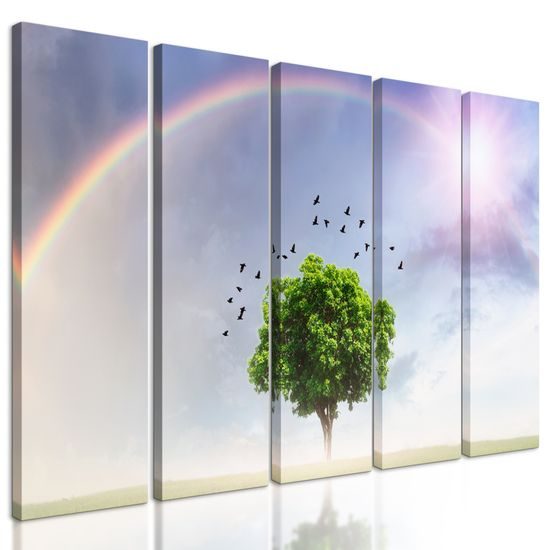5-dielny obraz strom pod dúhou