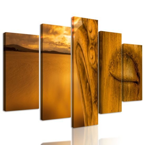 5-dielny obraz socha Budhu pod šírou oblohou