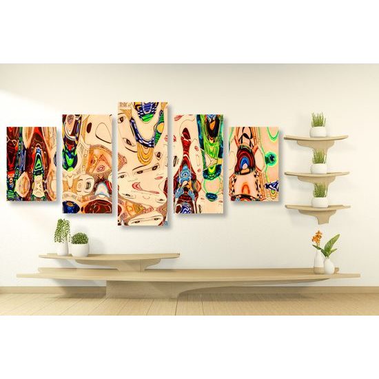 5-dielny obraz abstrakcia tvárí v pestrofarebnom prevedení