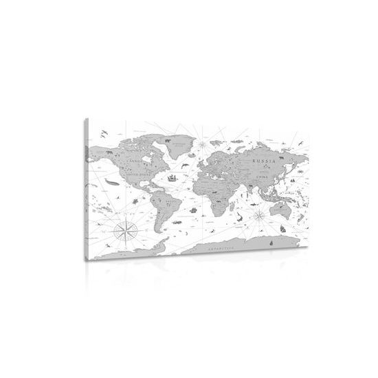Obraz mapa sveta s historickým nádychom v čiernobielom prevedení