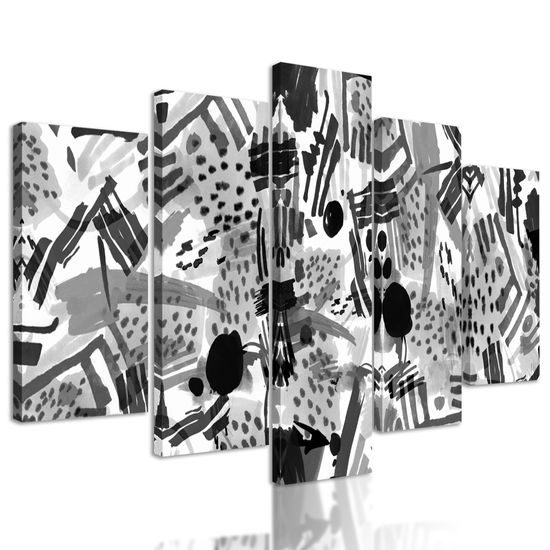 5-dielny obraz čiernobiela neobyčajná abstrakcia