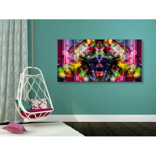 Obraz ženská tvár v abstraktných farbách