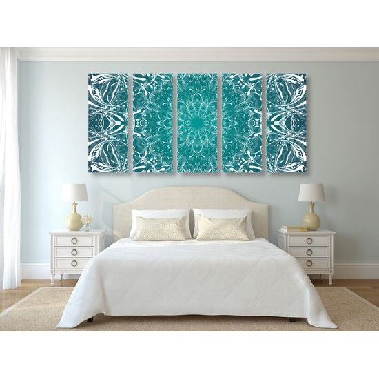 5-dielny obraz Mandala v modro-zelenom prevedení