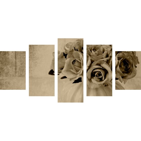 5-dielny obraz malé ružičky v sépiovom prevedení
