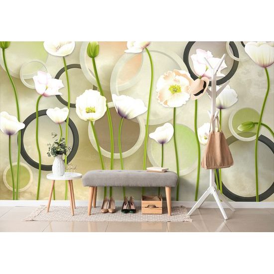Samolepiaca tapeta kvety bieleho maku s abstraktným pozadím