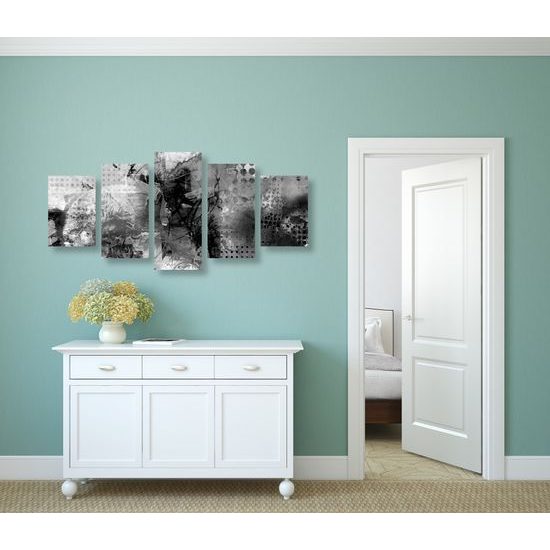 5-dielny obraz moderná abstrakcia v čiernobielom prevedení