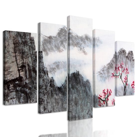 5-dielny obraz impozantná maľba krajiny