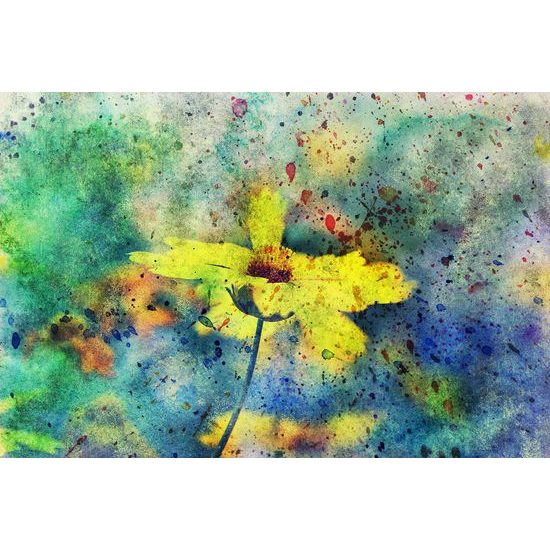 Samolepiaca tapeta žltý kvet na abstraktnom pozadí