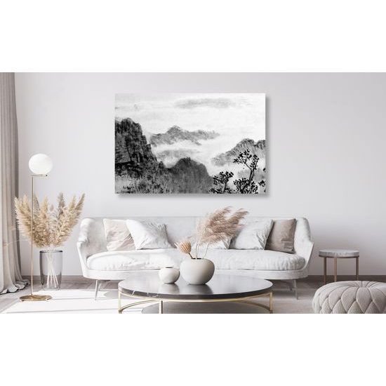Obraz impozantná maľba krajiny v čiernobielom prevedení