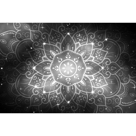 Obraz Mandala s vesmírnym pozadím v čiernobielom prevedení