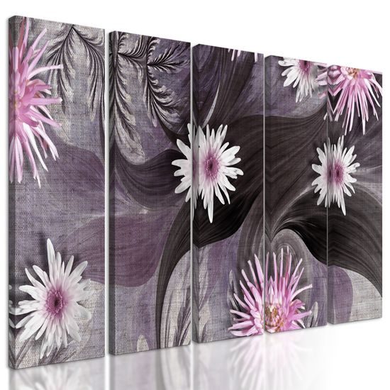 5-dielny obraz nádherné kvety s tajomným pozadím