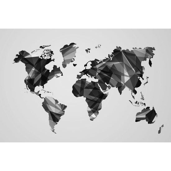 Obraz mapa sveta tovrená polygonmi v čiernobielom prevedení