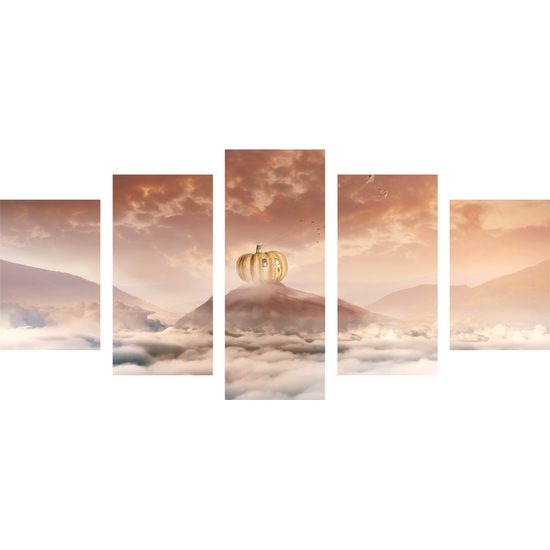 5-dielny obraz domček z tekvice na vrchole hory