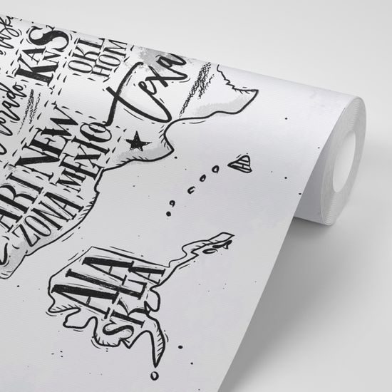 Tapeta zaujímavá mapa USA v čiernobielom prevedení