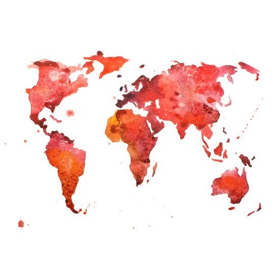 Obraz mapa sveta v červenom prevedení