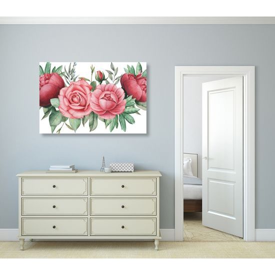 Obraz nežné splynutie ruží a listov