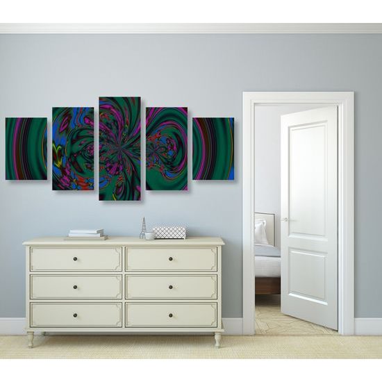 5-dielny obraz krásy abstraktných tvarov v zelenom prevedení