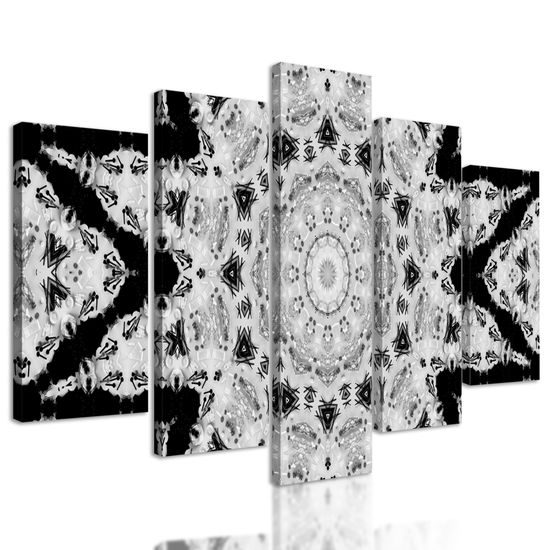 5-dielny obraz nevšedná mandala v čiernobielom prevedení