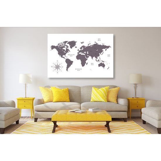 Obraz jednoduchá mapa sveta v hnedom prevedení