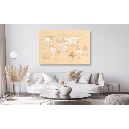 Obraz béžová mapa sveta pre dobrodruhov