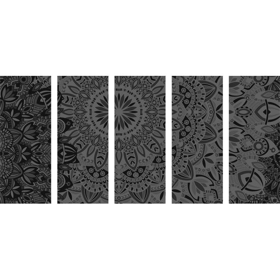 5-dielny obraz moderná Mandala v čiernobielom prevedení