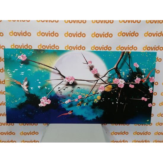 Obraz vtáčiky lietajúce za splnu mesiaca