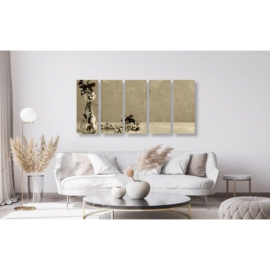 5-dielny obraz čerešňové zátišie v sépiovom prevedení