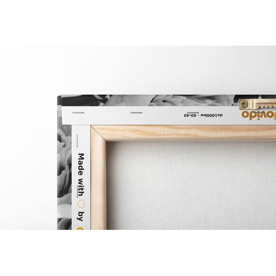 Obraz nápis Love s pozadím tvoreným pivóniami v čiernobielom prevedení