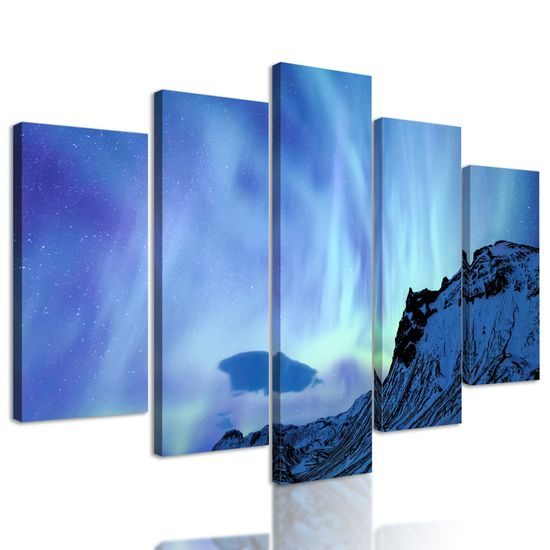 5-dielny obraz okuzľujúca polárna žiara nad krajinou