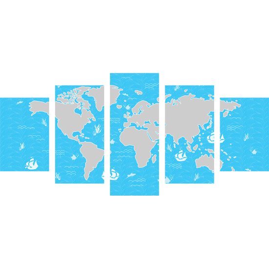 5-dielny obraz mapa sveta s motívom mora