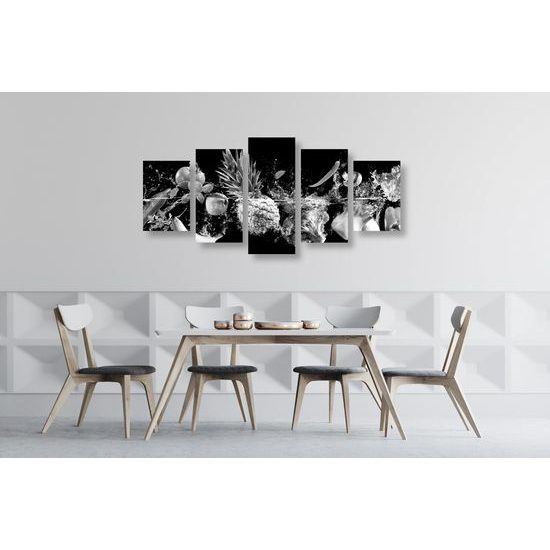 5-dielny obraz čiernobiele ovocie vo vode
