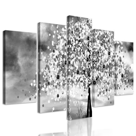 5-dielny obraz krásy japonskej prírody v čiernobielom prevedení