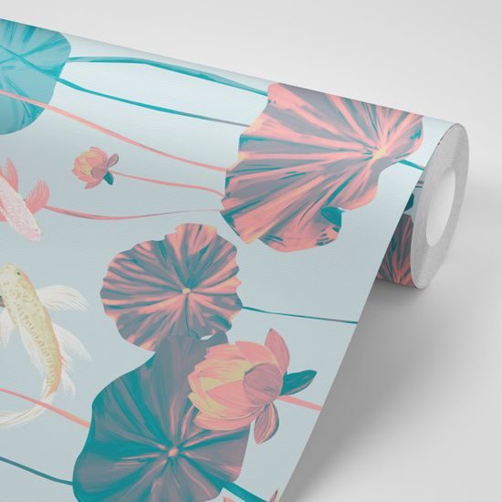 Tapeta japonské kapre medzi leknami v svetlom prevedení