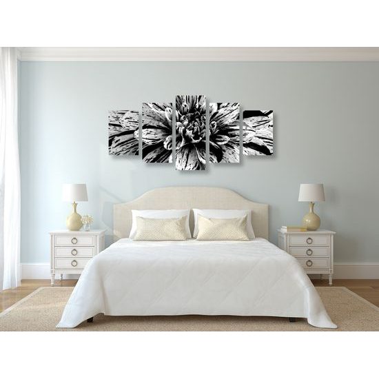 5-dielny obraz ohromná dália v čiernobielom prevedení