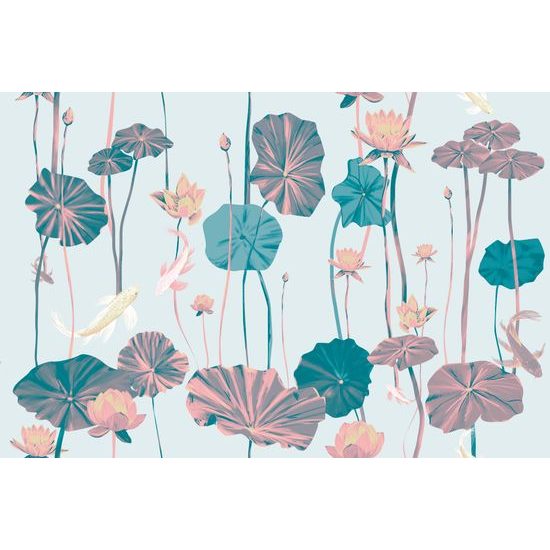 Samolepiaca tapeta japonské kapre medzi leknami v svetlom prevedení