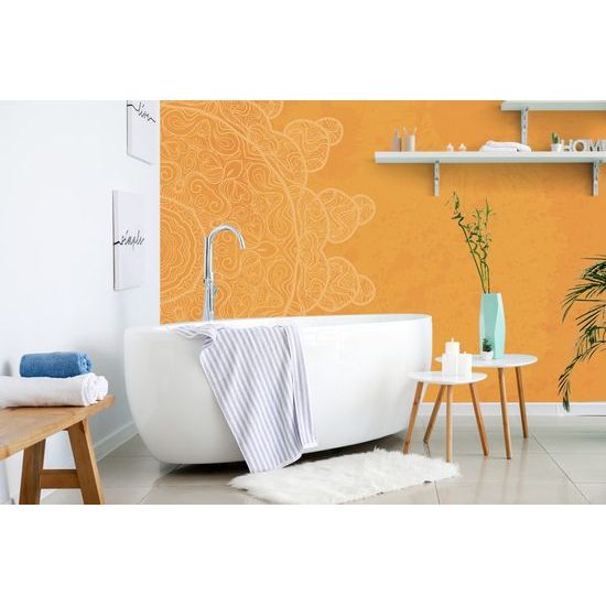 Tapeta oranžová Mandala s abstraktnými prvkami