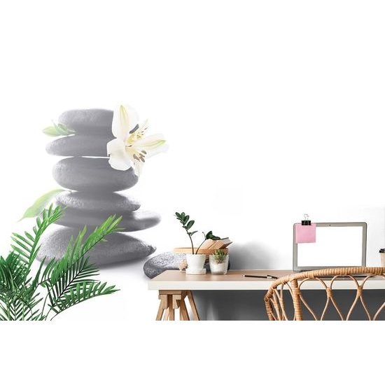 Tapeta kompozícia lávových kameňov s kvetom