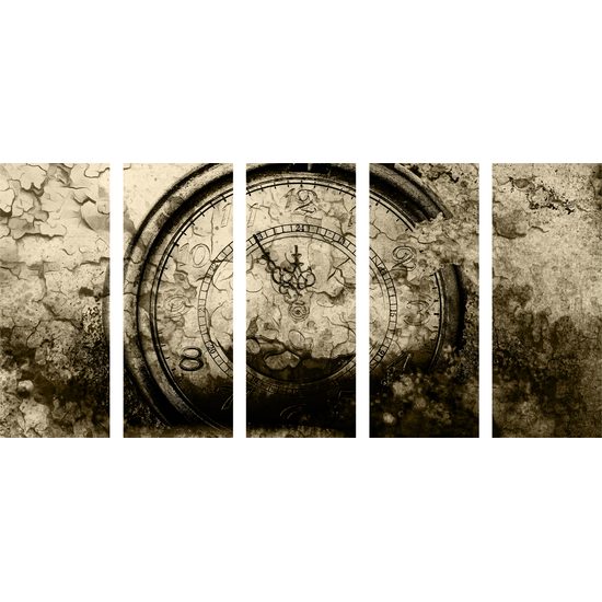 5-dielny obraz historické stopky v sépiovom prevedení