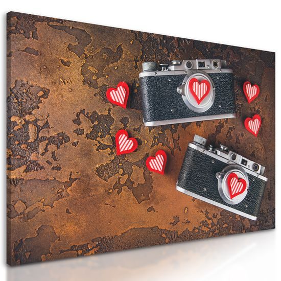 Obraz dva historické fotoaparáty so srdiečkami