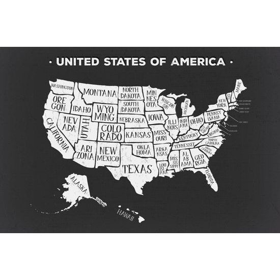 Obraz na korku moderná čiernobiela mapa USA so štátmi