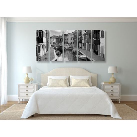 5-dielny obraz farebné Benátky v čiernobielom prevedení
